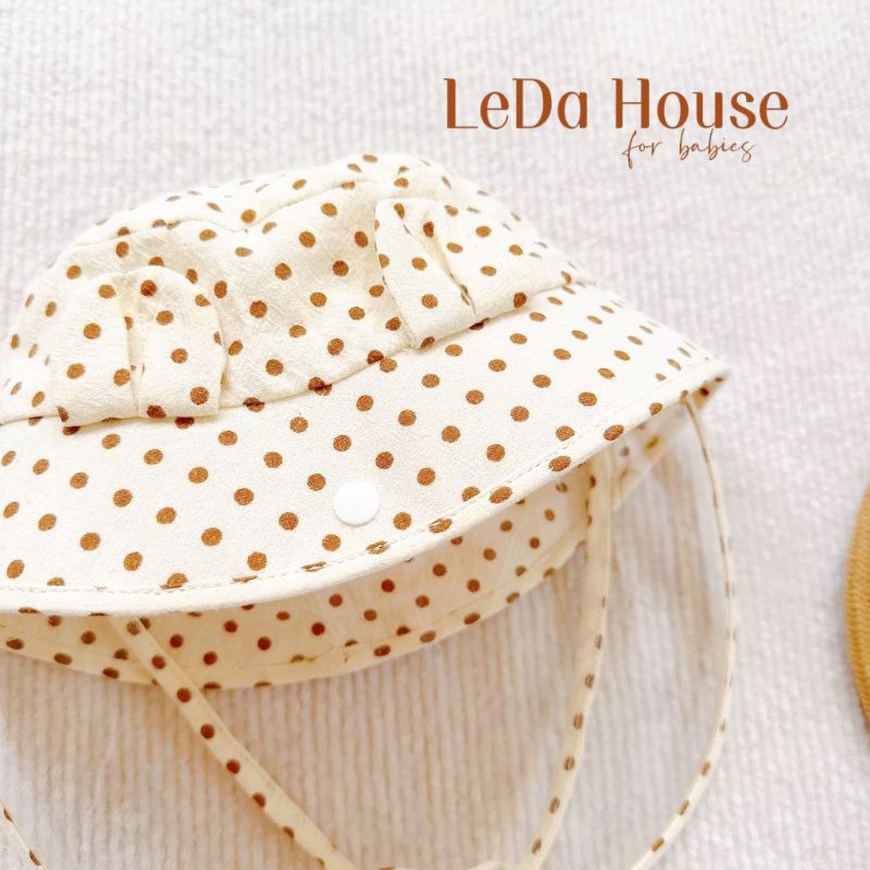 Mũ nón bucket cho bé sơ sinh vành tròn tai gấu dây cột (tặng kính chắn giọt bắn)