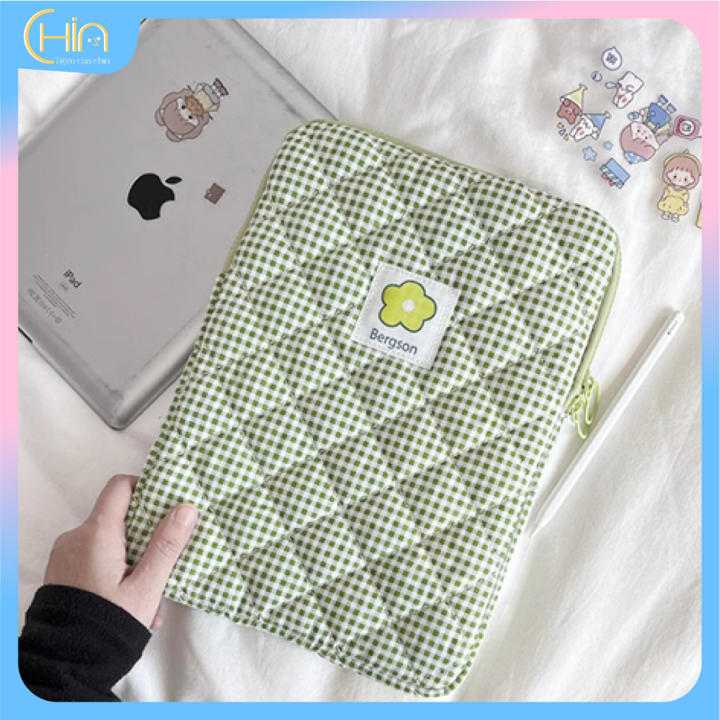 Túi đựng Laptop / Ipad chống sóc hoạ tiết kẻ vintagin dễ thương phong cách nhật bản.