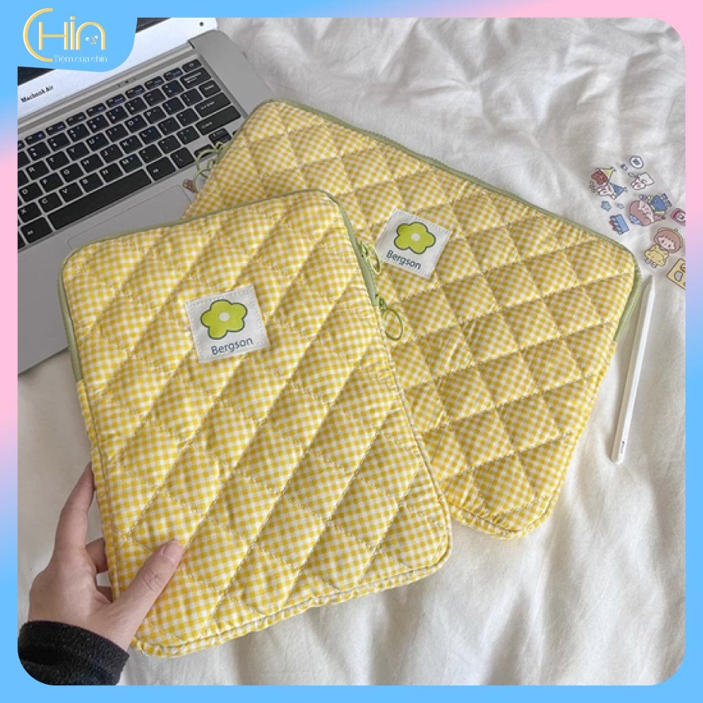 Túi đựng Laptop / Ipad chống sóc hoạ tiết kẻ vintagin dễ thương phong cách nhật bản.
