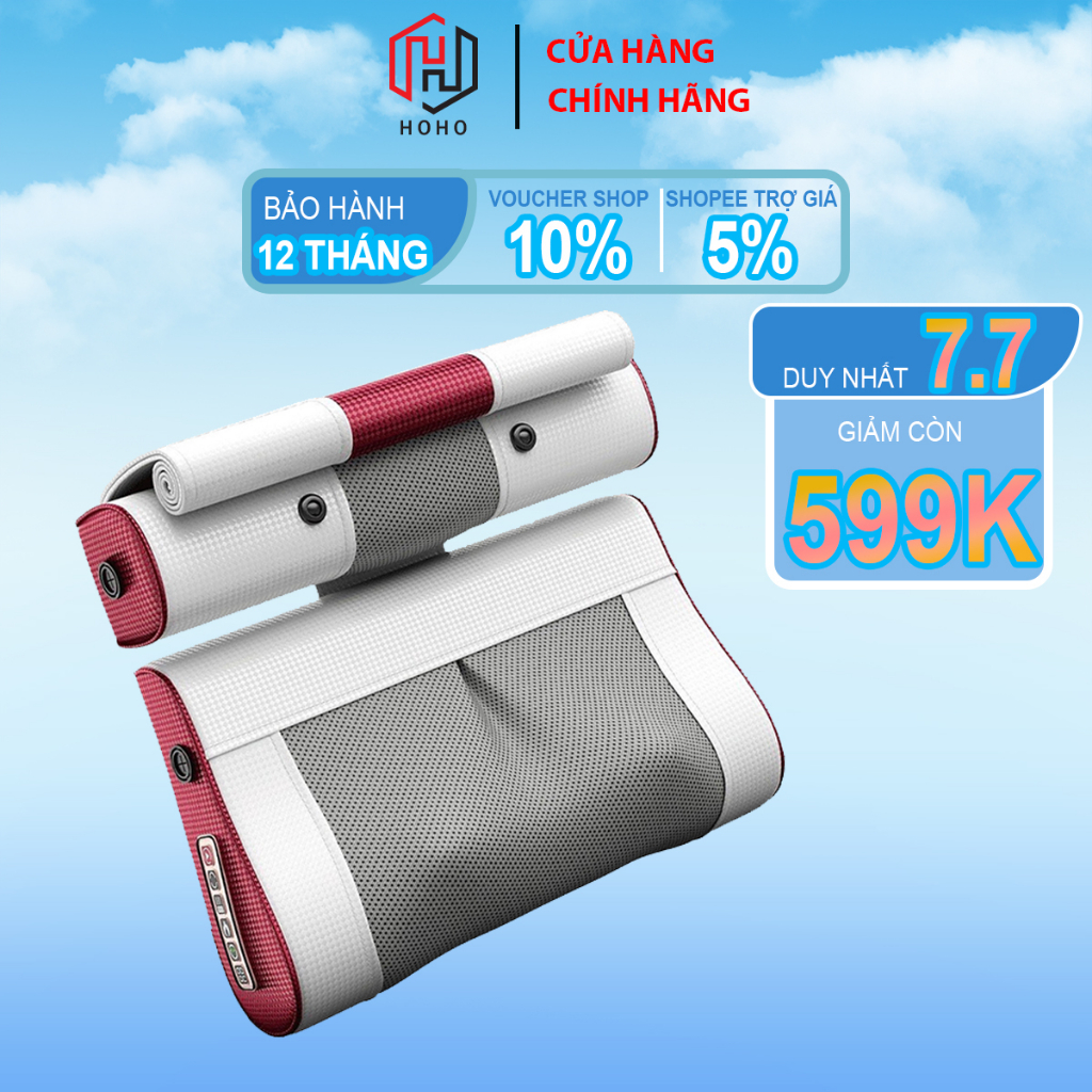 Gối Massage Hoho Hồng Ngoại Bản Nâng Cấp Có Đầu Mát Xa 8D, Chính Hãng Công Nghệ Nhật Bản, Bảo Hành 12 Tháng