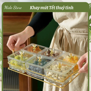 Khay mứt tết thuỷ tinh, khay đựng bánh kẹo gồm 6 khay thuỷ tinh nhỏ nhắn, trang trọng