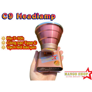Đèn đội đầu c9 độ sáng cao, sạc type c & báo pin
