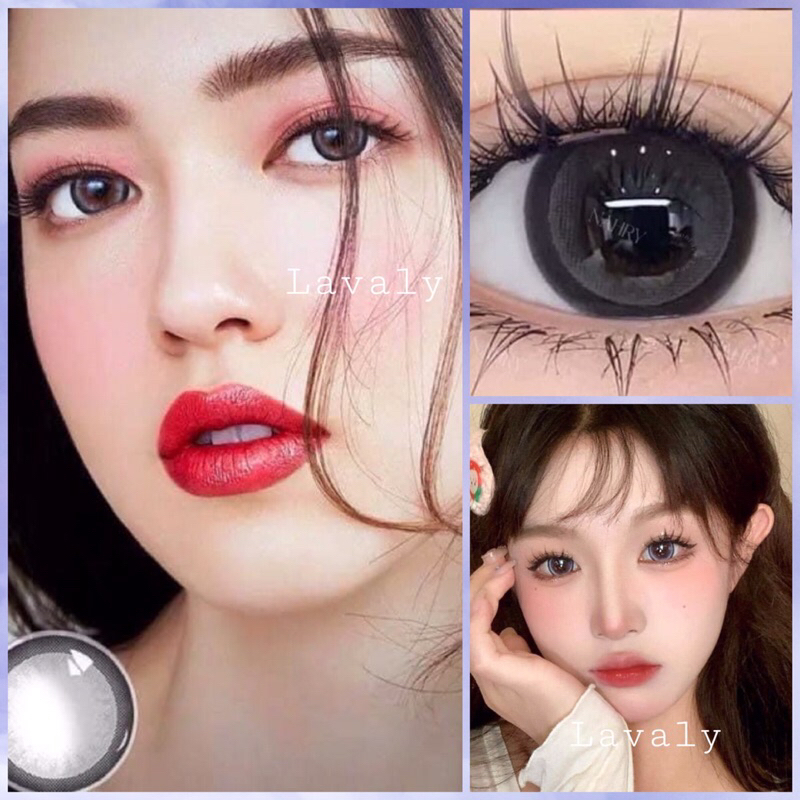 Lens thời trang màu xám viền đen tròn đậm cho đôi mắt to tròn 14.5mm