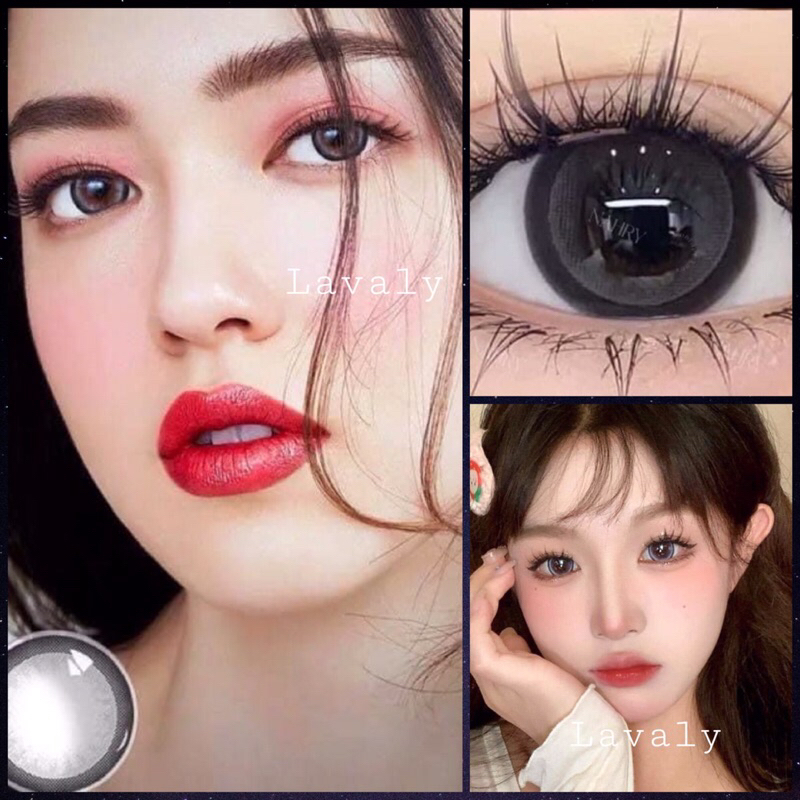 Lens thời trang màu xám viền đen tròn đậm cho đôi mắt to tròn 14.5mm