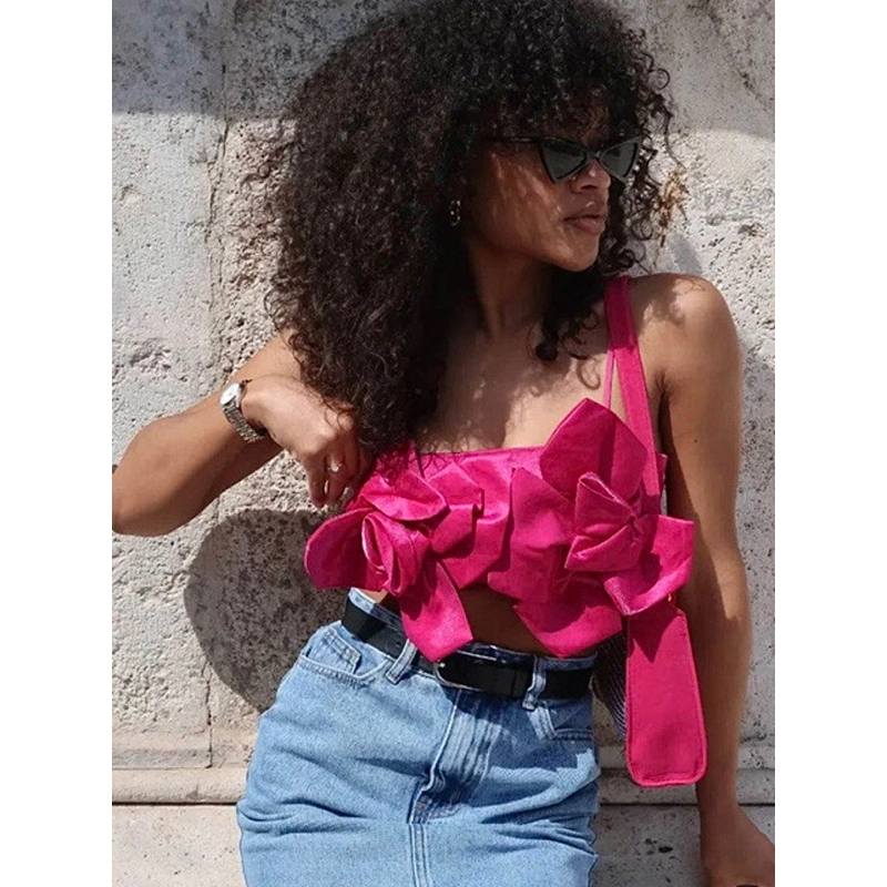 Áo crotop phối hoa hồng ánh nhũ blingbling 🎀