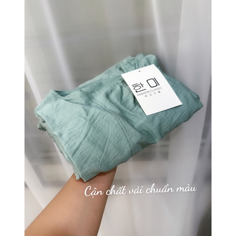 Váy suông xoắn lưng cho nữ màu xanh mint kèm ảnh thật