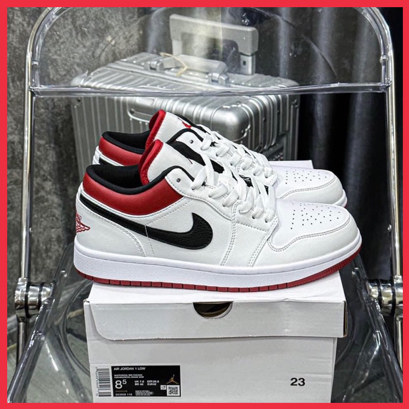 Giày Jordan cổ thấp màu trắng đỏ vệt đen mẫu mới 2023 cực hot bản Like.au chuẩn hàng trung đủ size 36-43 fullbox
