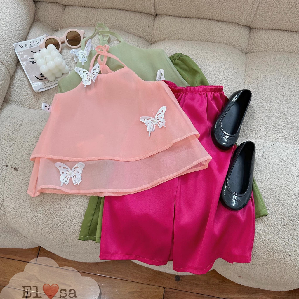 Sét Bộ bé gái- Set Yếm Tơ Lụa Điệu Đà Cho Bé 1-8 Tuổi