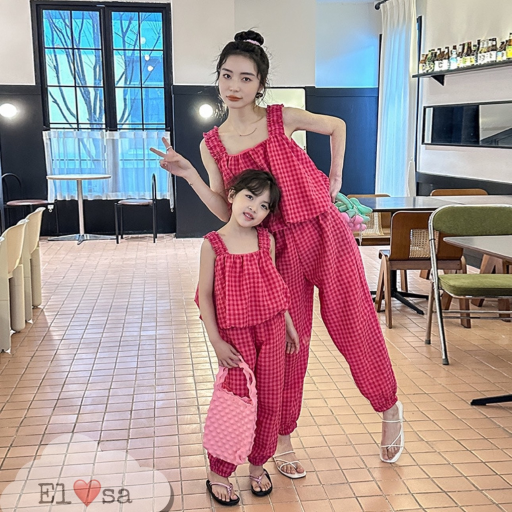 Bộ đồ bé gái- Bộ 2 Dây Kẻ Caro Siêu Xinh Cho Mẹ và Bé 1-8 Tuổi (Size Mẹ S / M form từ 40-60kg)