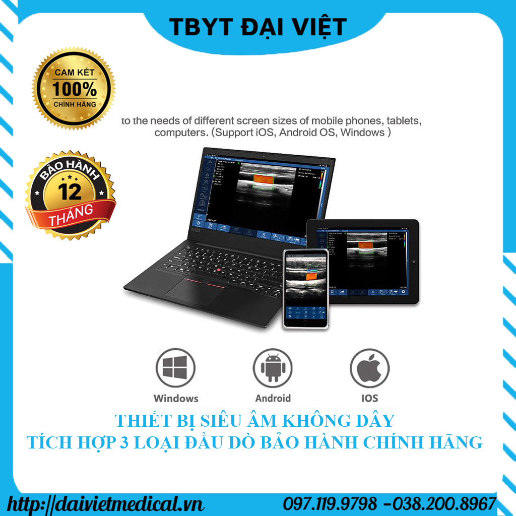 Thiết bị siêu âm không dây tích hợp 3 loại đầu dò bảo hành chính hãng 12 tháng