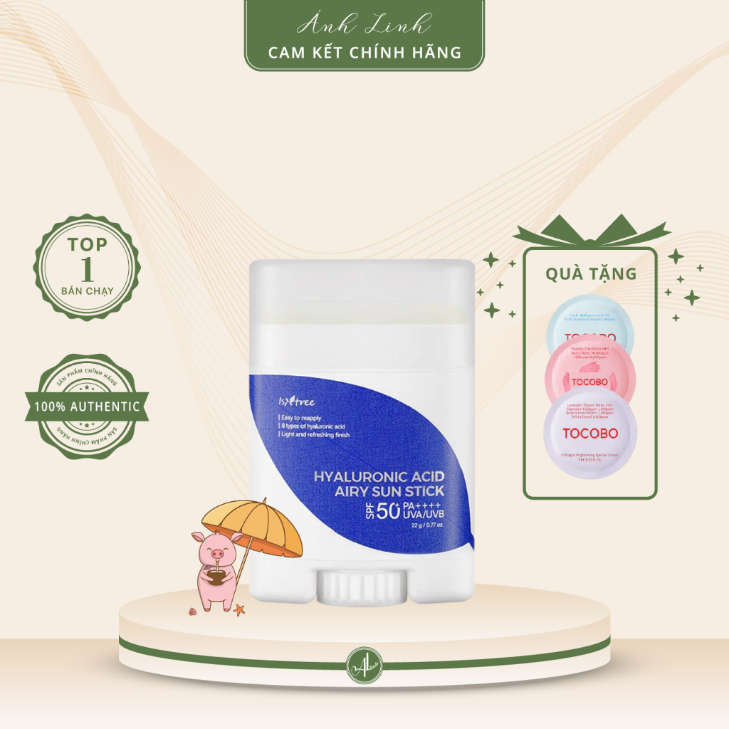 Kem chống nắng dạng thỏi ISNTREE dưỡng ẩm Hyaluronic Acid Airy Sun Stick SPF50+ PA++++ UVA UVB 22g