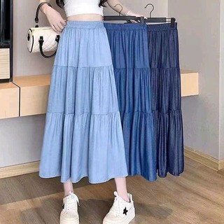 Chân váy bò lụa chất mềm mát dáng xoè midi hàng quảng châu