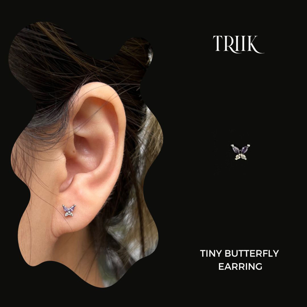 Khuyên tai đá - Tiny Butterfly Diamond Earring - Purple ( giá 1 chiếc )