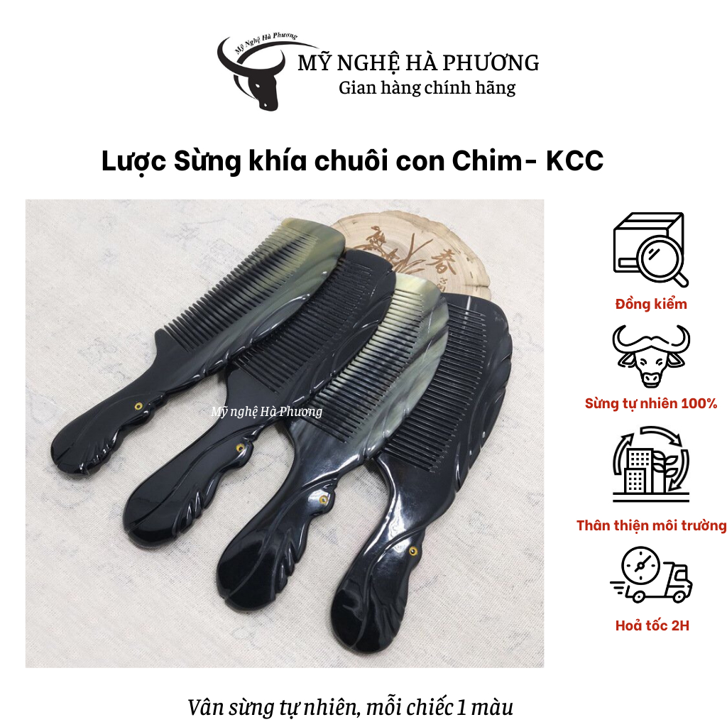 Lược sừng khía chuôi con Chim (size: L-20cm) dày đẹp, làm quà tặng ý nghĩa