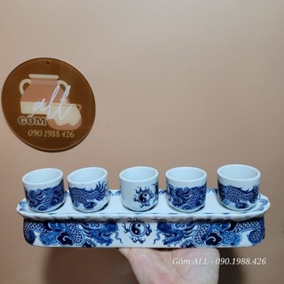 Bộ kỷ/kỉ họa tiết rồng mây 5 chén cong/ thẳng men trắng phong thủy bày bàn thờ cúng gia tiên sứ Bát Tràng