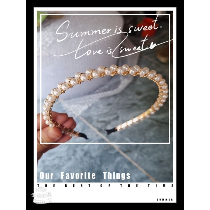 Băng đô cài tóc gắn ngọc xương mạ vàng,bạc