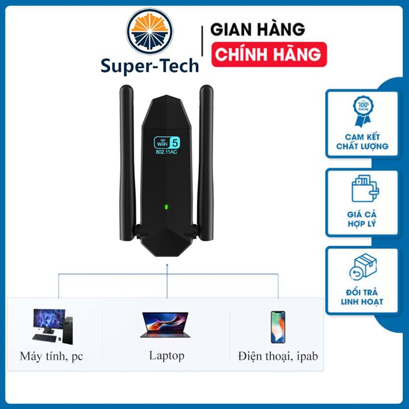 USB Wifi Thu Sóng Wifi Tốc Độ Cao 1300mbps 2 Râu Kép Cho Laptop PC 2.4/5g Bộ Chuyển Đổi USB 3.0 Card Mạng Không Dây