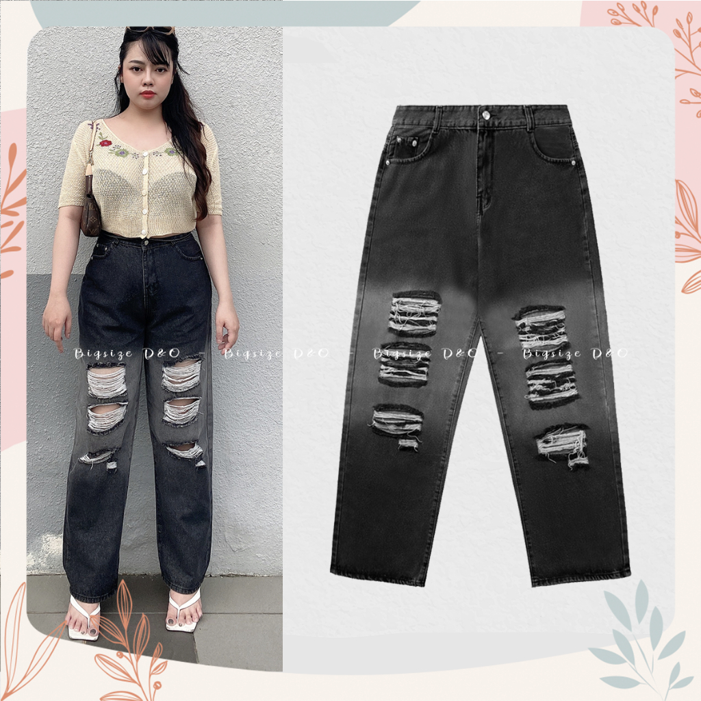 Quần Ống Rộng Xám Rách Ombre 3105, Lưng Cao, Không Giãn