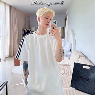 Bộ thể thao nam áo fom tay lỡ phối quần dài ba sọc ộng rộng Chất Thun Lạnh Co Giãn Thấm Hút Mồ Hôi - thoitrangnam S0