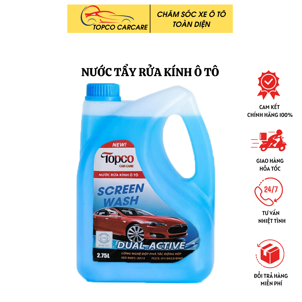 Nước rửa kính xe ô tô TOPCO, làm sạch bề mặt kính, không lắng cặn, tạo hiệu ứng lá sen, can 2.75 LÍT