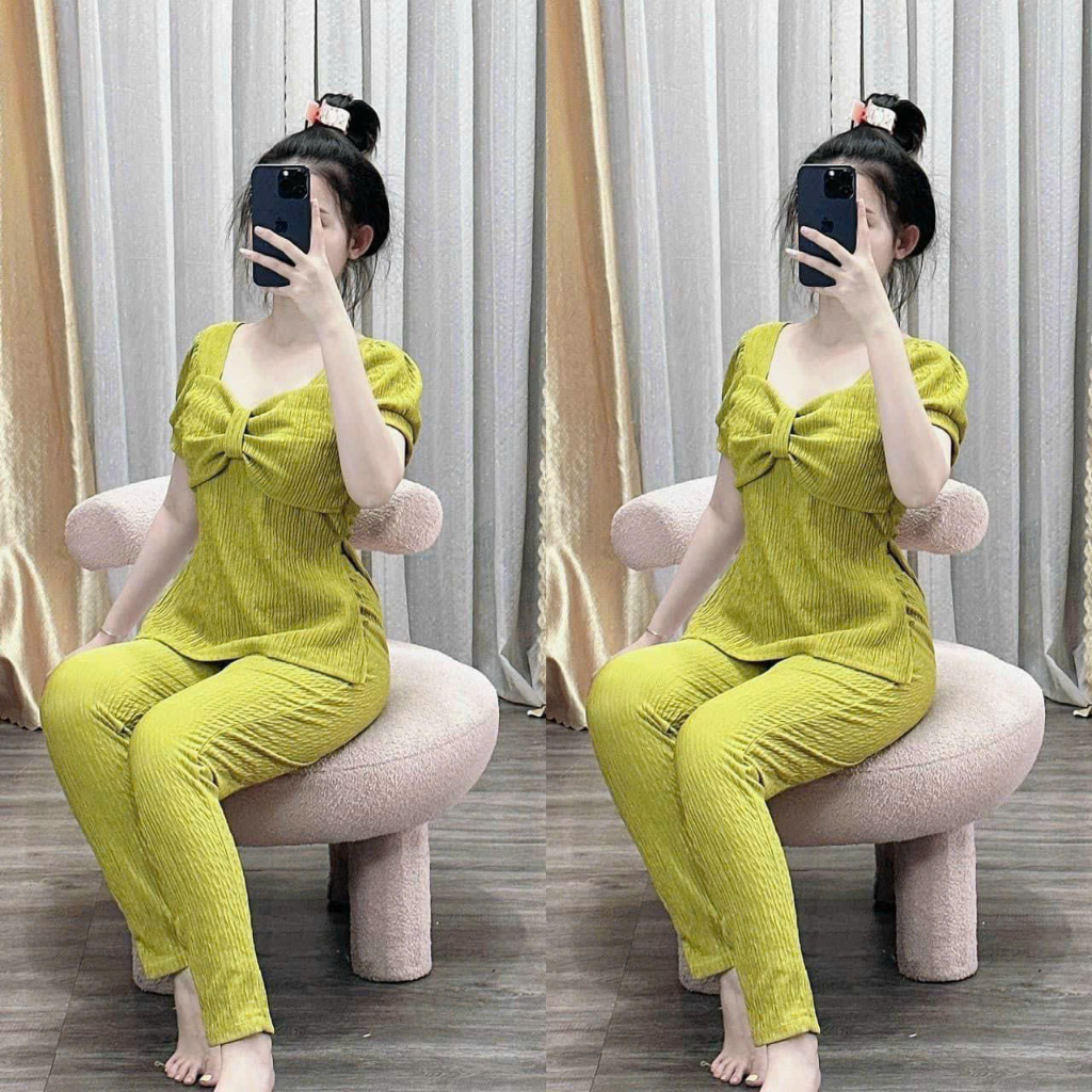 Đồ bộ nữ tay ngắn quần dài,Bộ thun xốp cao cấp xẻ tà siêu xinh_Sét bộ thun mặc nhà 3 màu