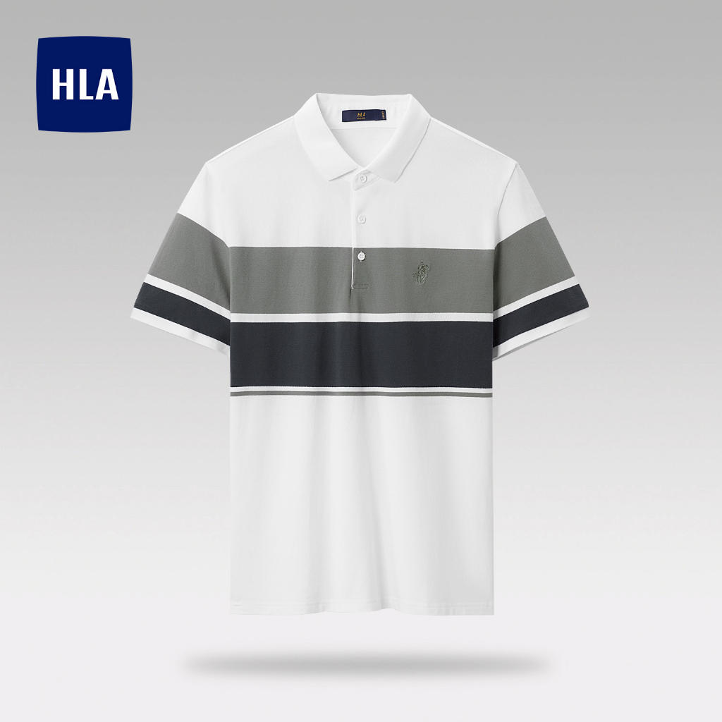 HLA - Áo POLO nam ngắn tay phối sọc màu cao cấp Contrasting stripes exquisite embroidery Polo Shirt