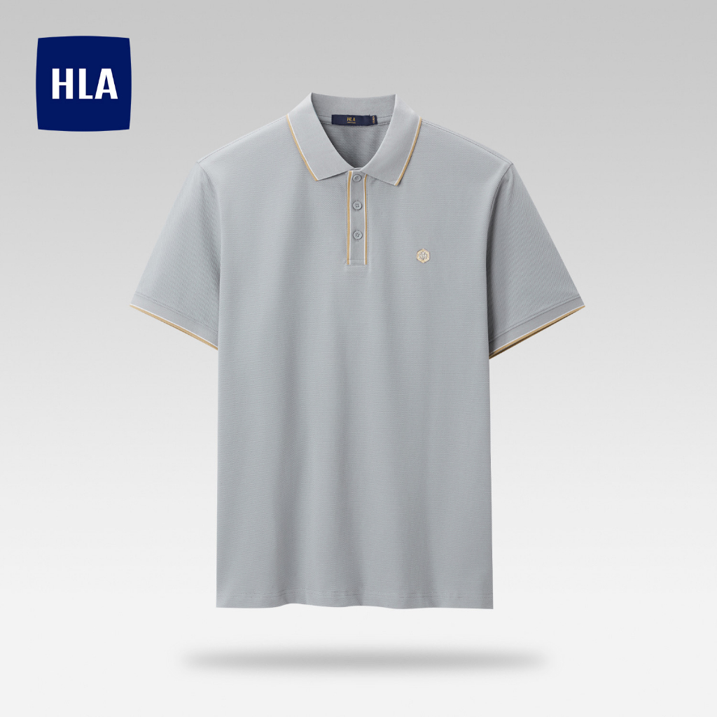 HLA - Áo POLO nam ngắn tay viền cổ co giãn thoáng khí Breathable neckline simple logo Polo Shirt