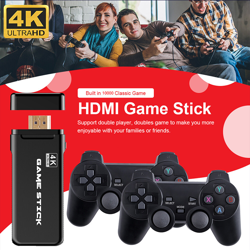 Máy Chơi Game Điện Tử 4 Nút Game Stick HDMI 3000+/10000+ Trò Chơi, Kết nối HDMI, 4K kết nối với ti vi，32GB/64GB