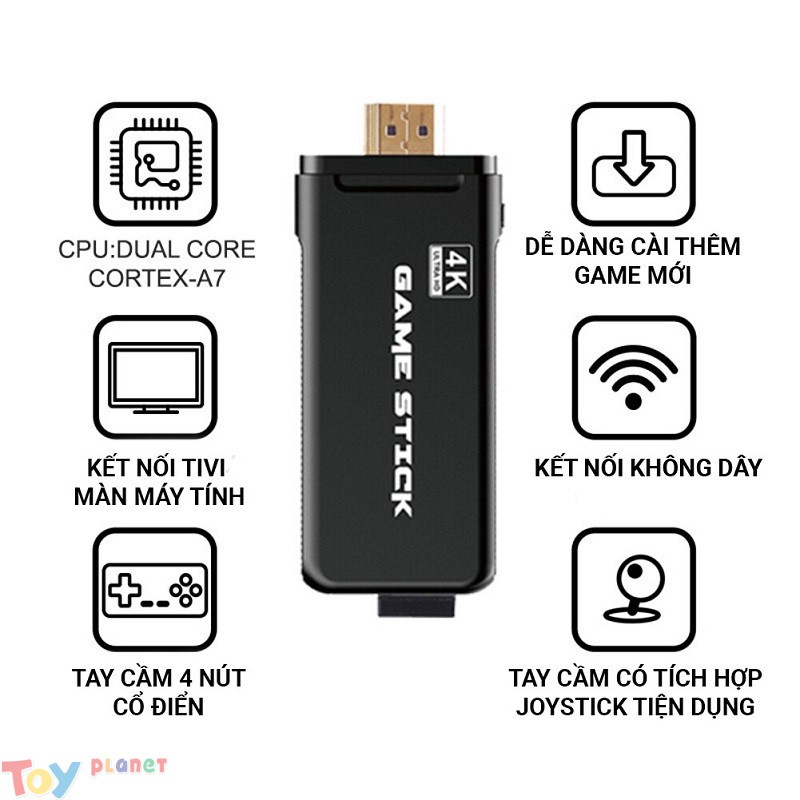 Máy Chơi Game Điện Tử 4 Nút Game Stick HDMI 3000+/10000+ Trò Chơi, Kết nối HDMI, 4K kết nối với ti vi，32GB/64GB