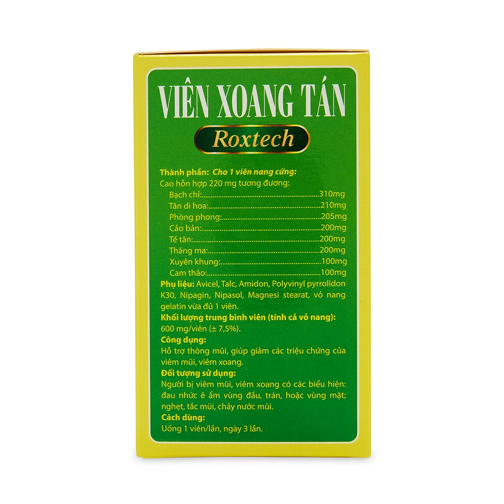 Viên Xoang Tán Roxtech thảo dược giúp giảm viêm xoang, viêm mũi dị ứng - 50 viên