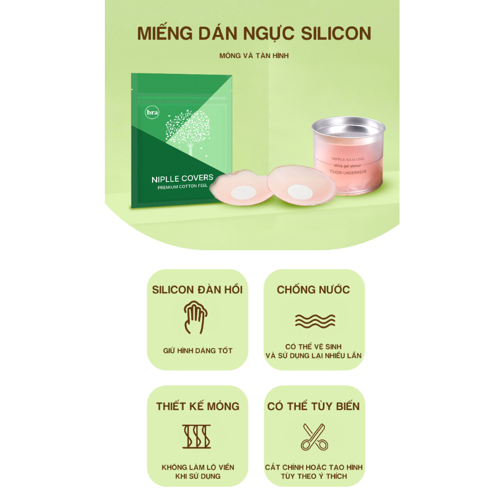 Miếng dán ngực silicone Ova Nipple Pads Silica gel Sticker che đầu ti không lộ viền nhũ hình hoa và tròn, có lót giữa.