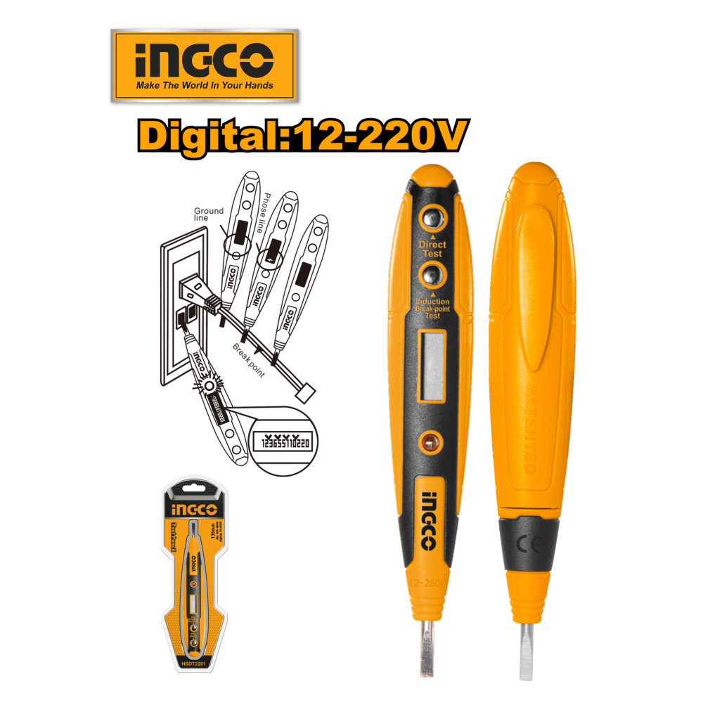 Bút thử điện điện tử Ingco HSDT2201 đo điện áp AC100-500V đo kỹ thuật số 12-220V và kiểm tra dòng điện thông mạch