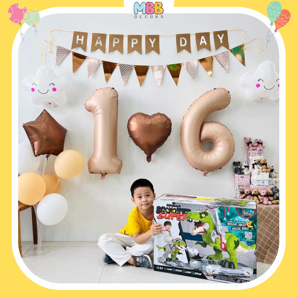 Bong Bóng Ngôi Sao Trái Tim Màu Nâu Caramel & Trắng Sữa Size 45cm Trang Trí Sinh Nhật, Đám Cưới