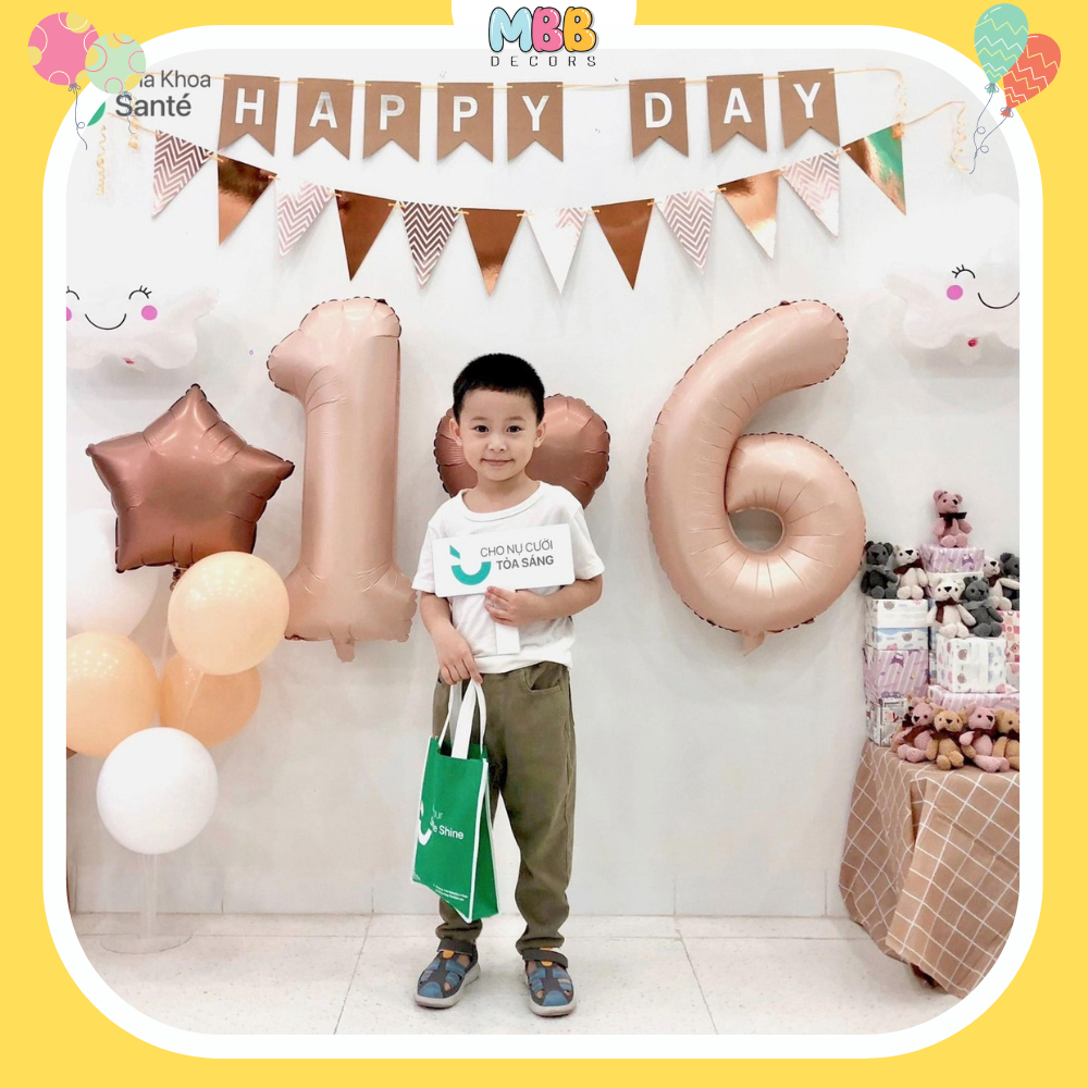 Bong Bóng Ngôi Sao Trái Tim Màu Nâu Caramel & Trắng Sữa Size 45cm Trang Trí Sinh Nhật, Đám Cưới