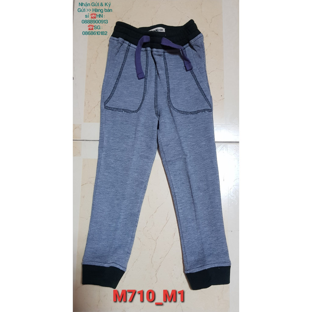 Quần bé trai nỉ da cá, dài bo gấu, cạp chun, màu ghi, hiệu oshkosh, size bé 1-7, M710-M1