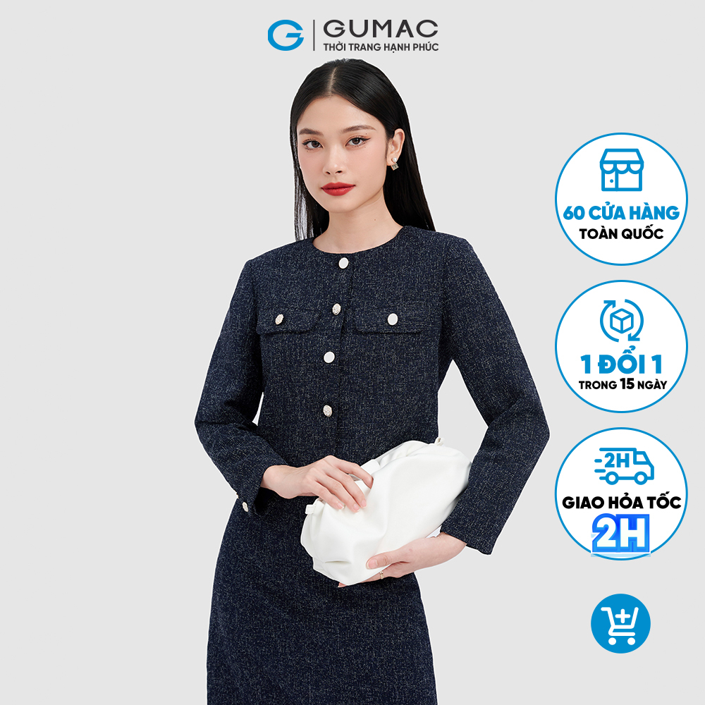 Set lẻ áo khoác lửng, chân váy suông nắp túi thời trang GUMAC AC10057, VC10015