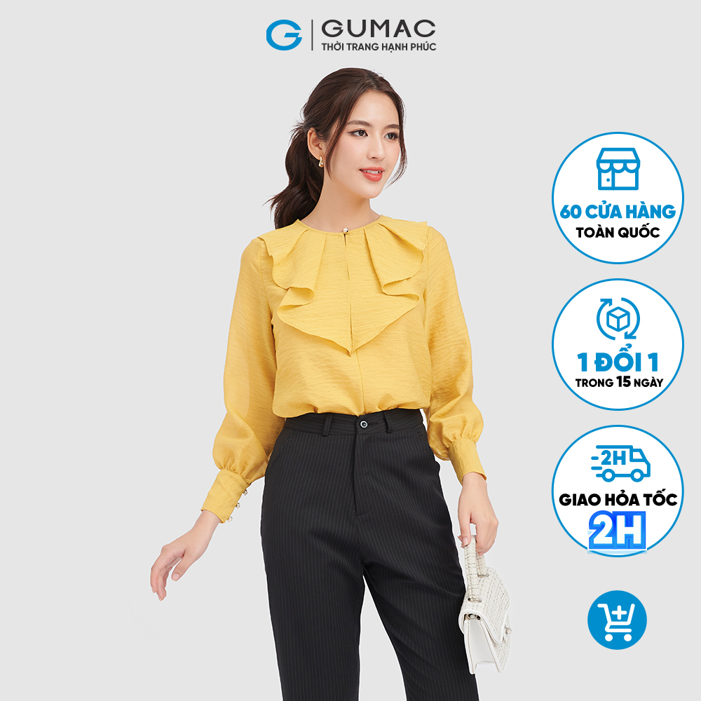 Áo kiểu nữ GUMAC phom suông tay dài phối bèo AC10019
