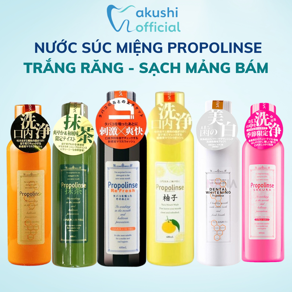 Nước súc miệng trắng răng, sạch mảng bám Propolinse nội địa Nhật ngừa hôi miệng (nhiều loại) 600ml - Akushi