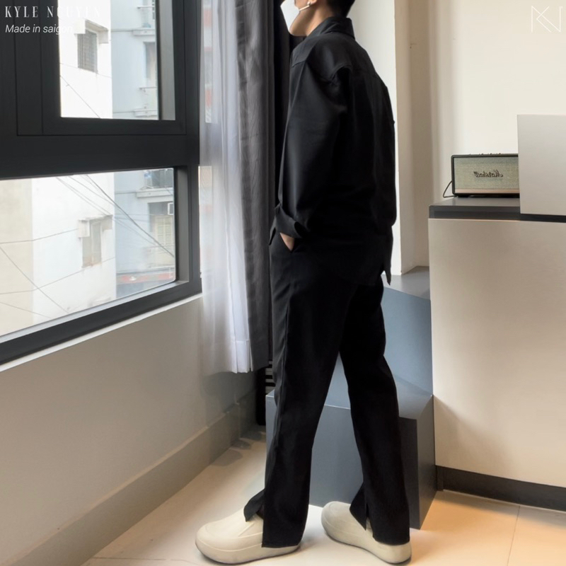 Quần tây đen xẻ tà, ống suông_CUTS PANTS’s KN