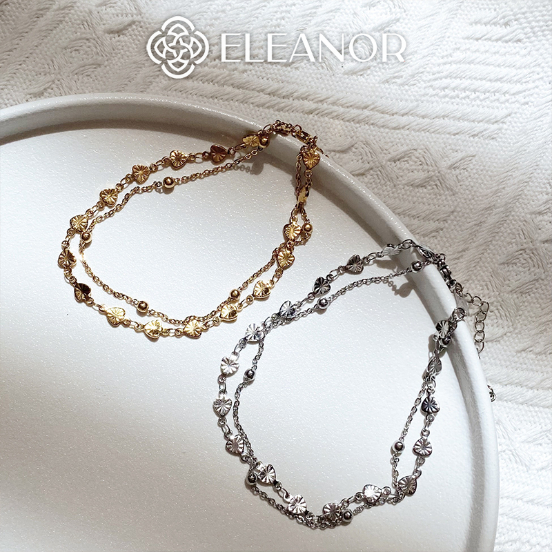 Lắc chân nữ titan Eleanor Accessories hình lá phối bi tròn phụ kiện trang sức 5851