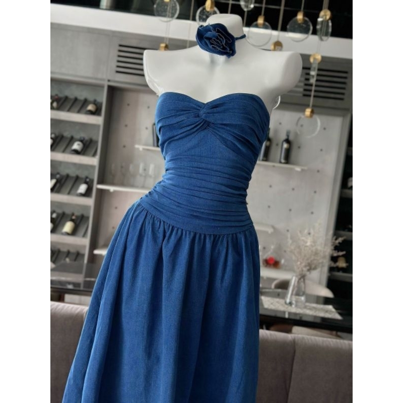 Đầm jean cup kèm hoa