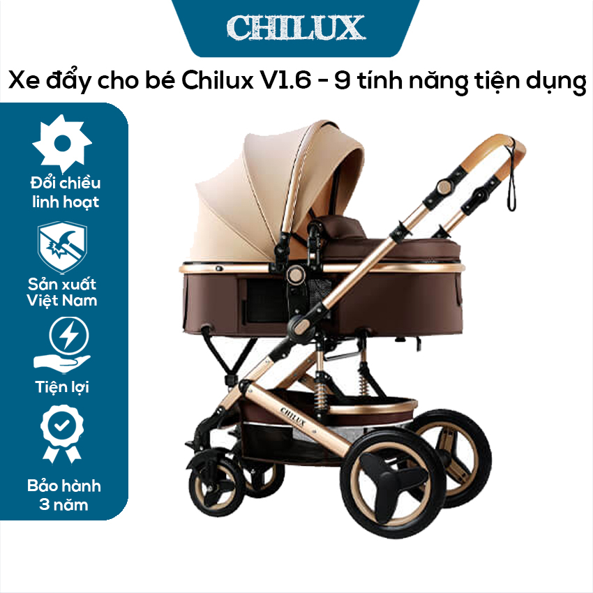 Xe đẩy,  Nôi đa năng 2 chiều Chilux V1.6- 9 tính năng tiện dụng cho mẹ và bé, Công nghệ Italia, Bảo hành 3 năm