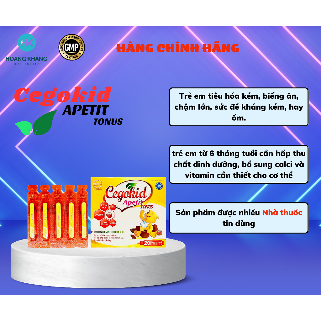 Cegokid Apetit TONUS Giúp bé hết biếng ăn, Hộp 20 ống 10ml