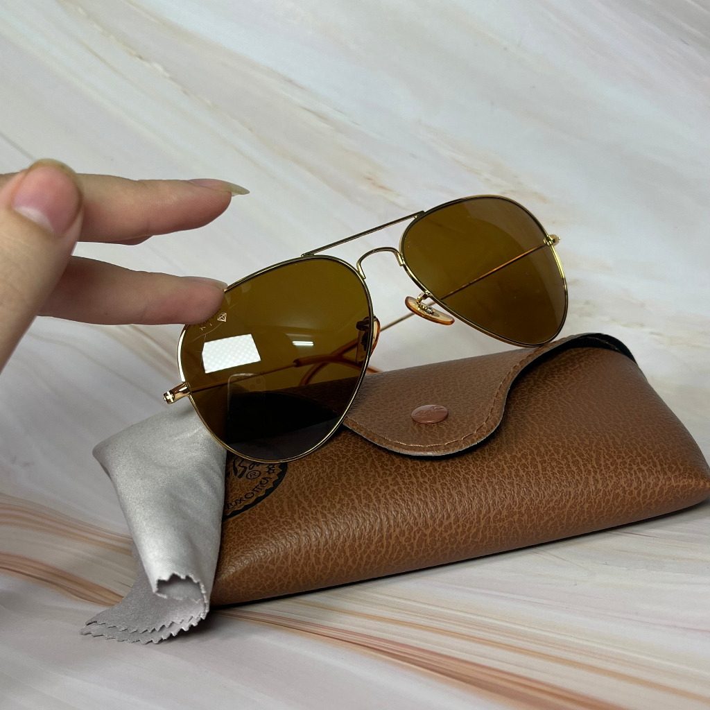 Kính Mát Rayban Aviator Chính Hãng Qua Sử Dụng Mắt Nâu Trà Phong Cách Thời Trang
