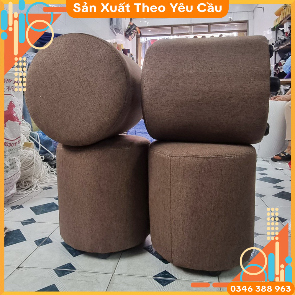 Ghế Đôn Tròn Sofa Màu Nâu Kê Chân Ngồi, Ghế Bàn Trang Điểm Bọc Mút Nhiều Màu Sắc