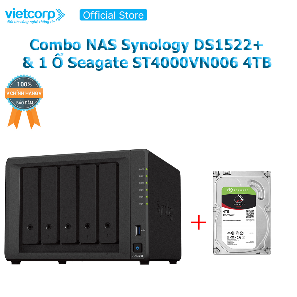 [Khuyến Mãi Combo] Thiết bị lưu trữ NAS Synology DS1522+ và 1 Ổ cứng Seagate ST4000VN006 4 TB