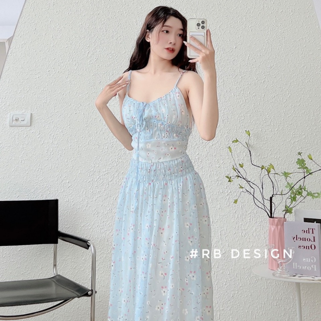 Đầm 2 Dây Hoa Nhí Chất Voan Lót 2 Lớp Đi Biển Dáng Dài