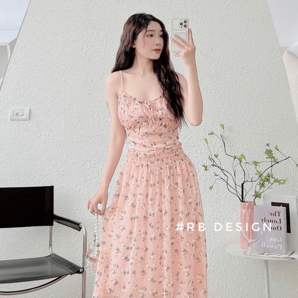 Đầm 2 Dây Hoa Nhí Chất Voan Lót 2 Lớp Đi Biển Dáng Dài