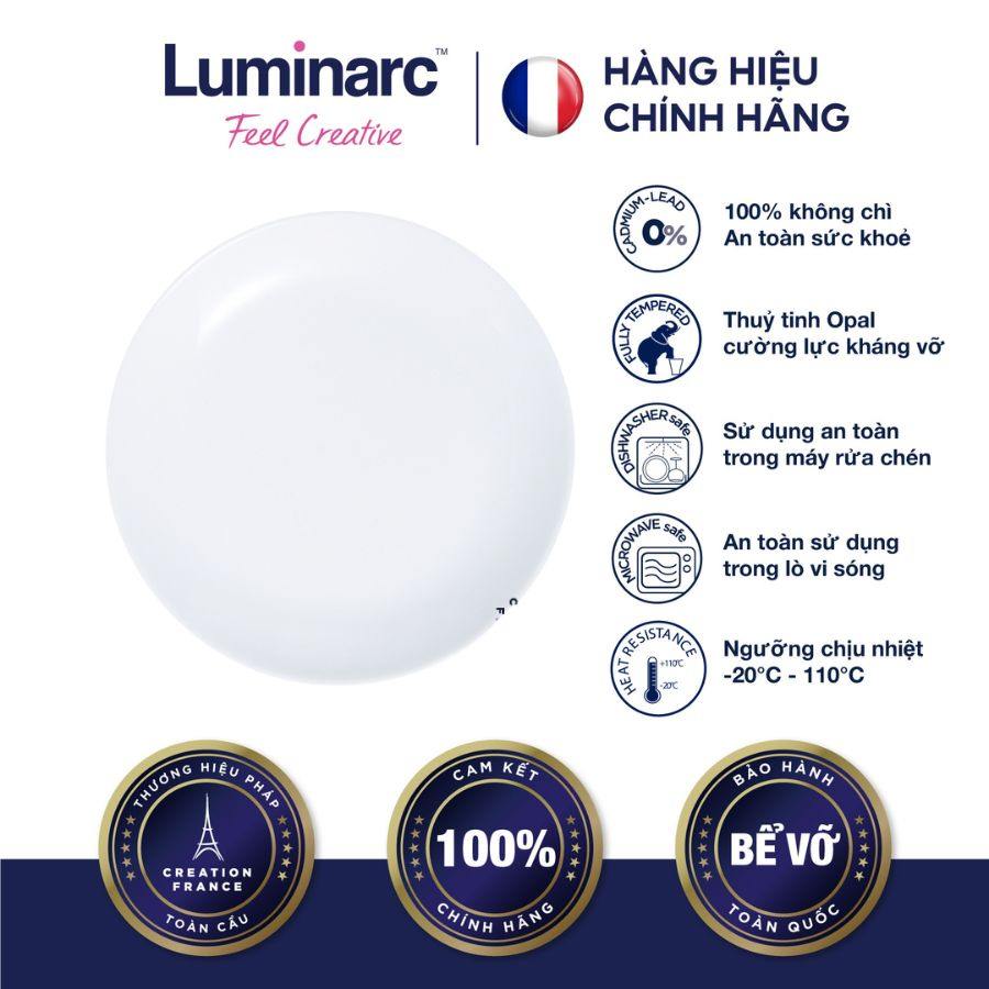 Bộ 6 Đĩa Thuỷ Tinh Luminarc Diwali Trắng 27cm- LUDIN3604