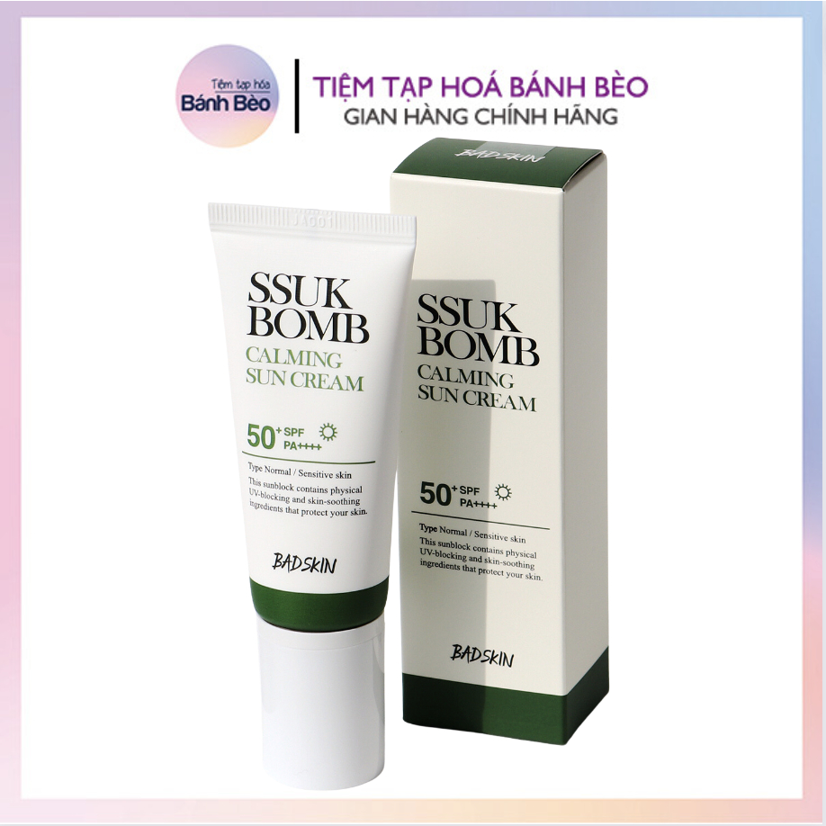 Kem Chống Nắng Ngải Cứu Vật Lý Lành Tính Dịu Nhẹ Badskin Ssuk Bomb Calming Sun Cream SPF50+ PA++++ 40g